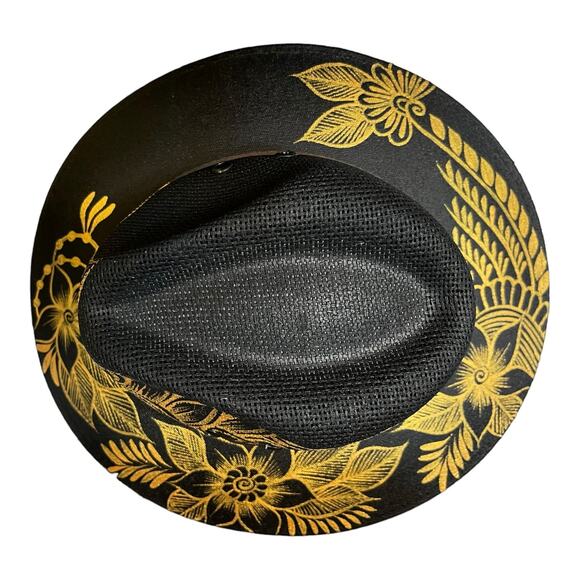 HAT MEXICAN Artisanal Hand Painted Fedora Floral Sombrero Panama Bohemian Black main image 7